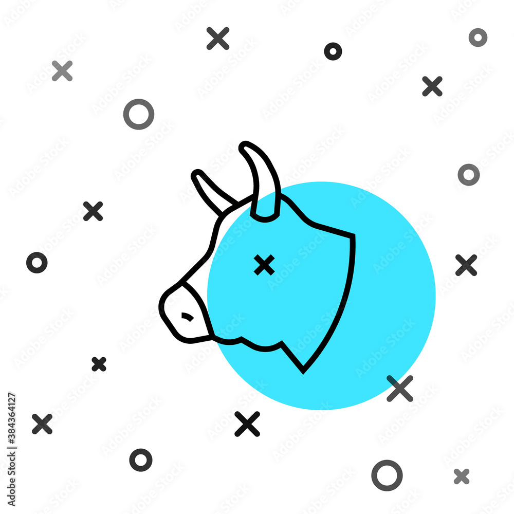 Black line Cow head icon isolated on white background. Random dynamic shapes. Vector.