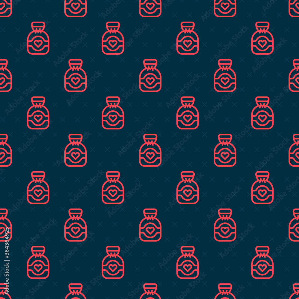 Red line Chocolate candy icon isolated seamless pattern on black background. Vector.