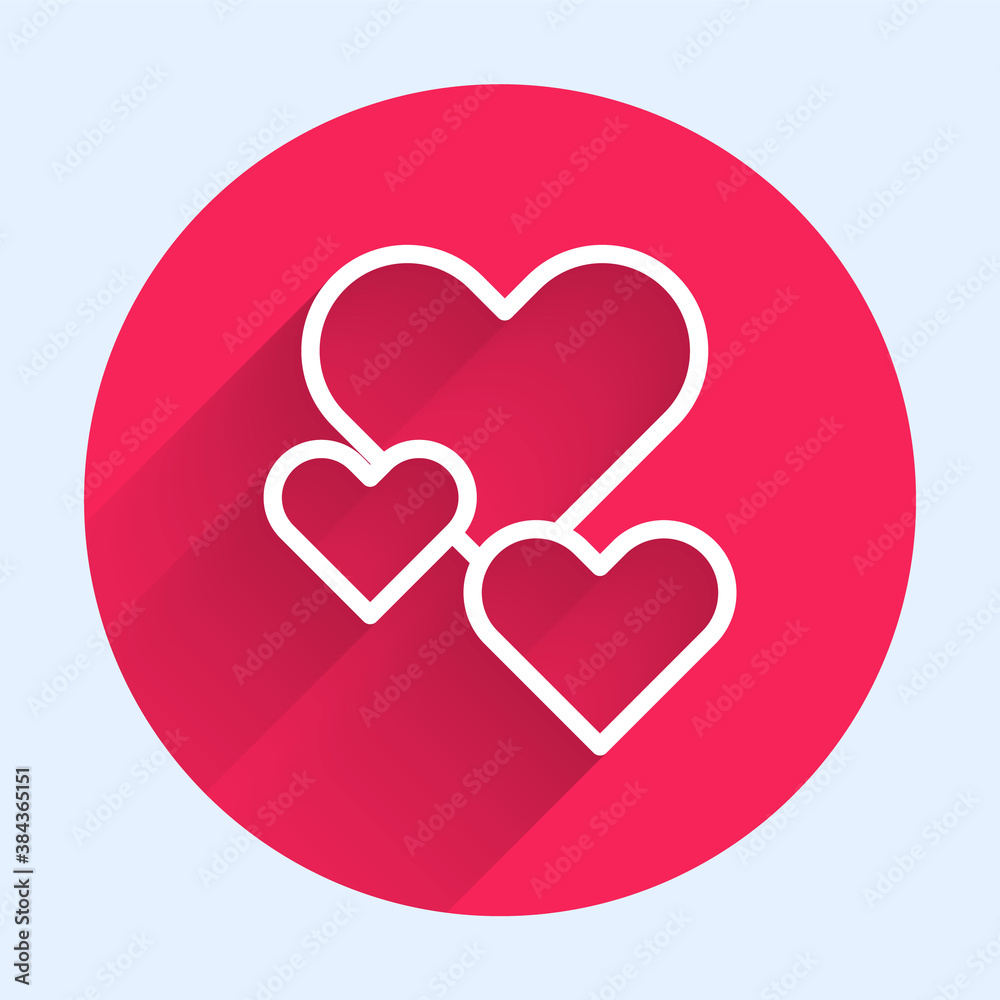 White line Heart icon isolated with long shadow. Romantic symbol linked, join, passion and wedding. 