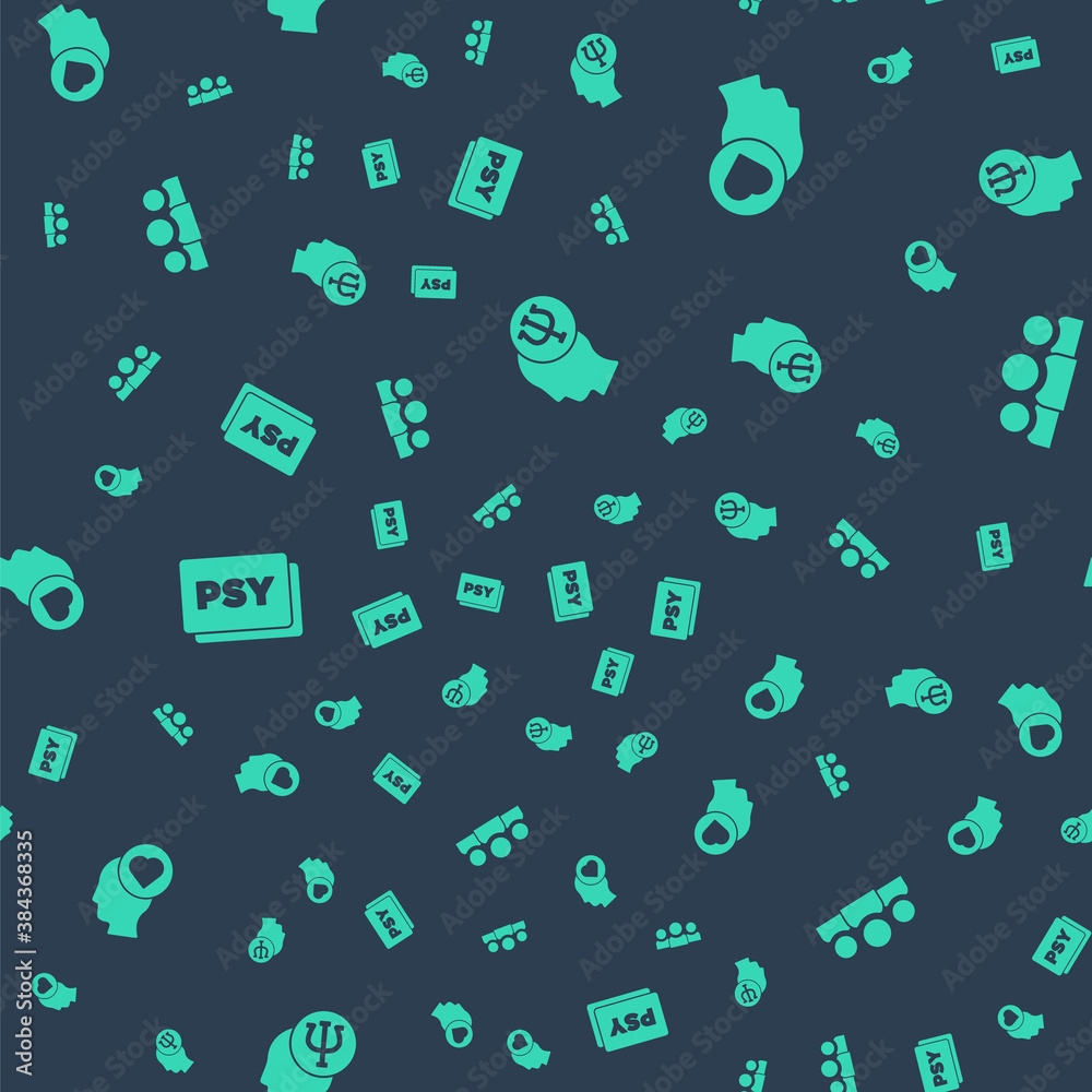 Set Psychology, Psi, Broken heart or divorce, and Users group on seamless pattern. Vector.