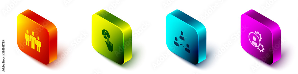 Set Isometric Users group, Head hunting, Project team base and icon. Vector.