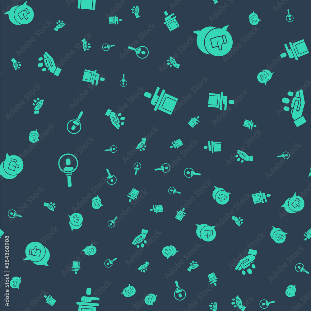 Set Speaker, Hand like, Search people and for search on seamless pattern. Vector.