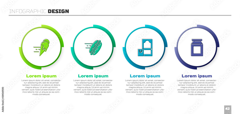 Set Online ordering ice cream, hotdog, and delivery and . Business infographic template. Vector.