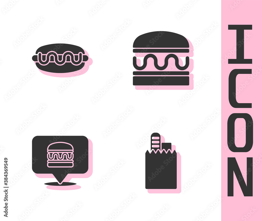 Set Online ordering and delivery, Hotdog sandwich, burger and Burger icon. Vector.