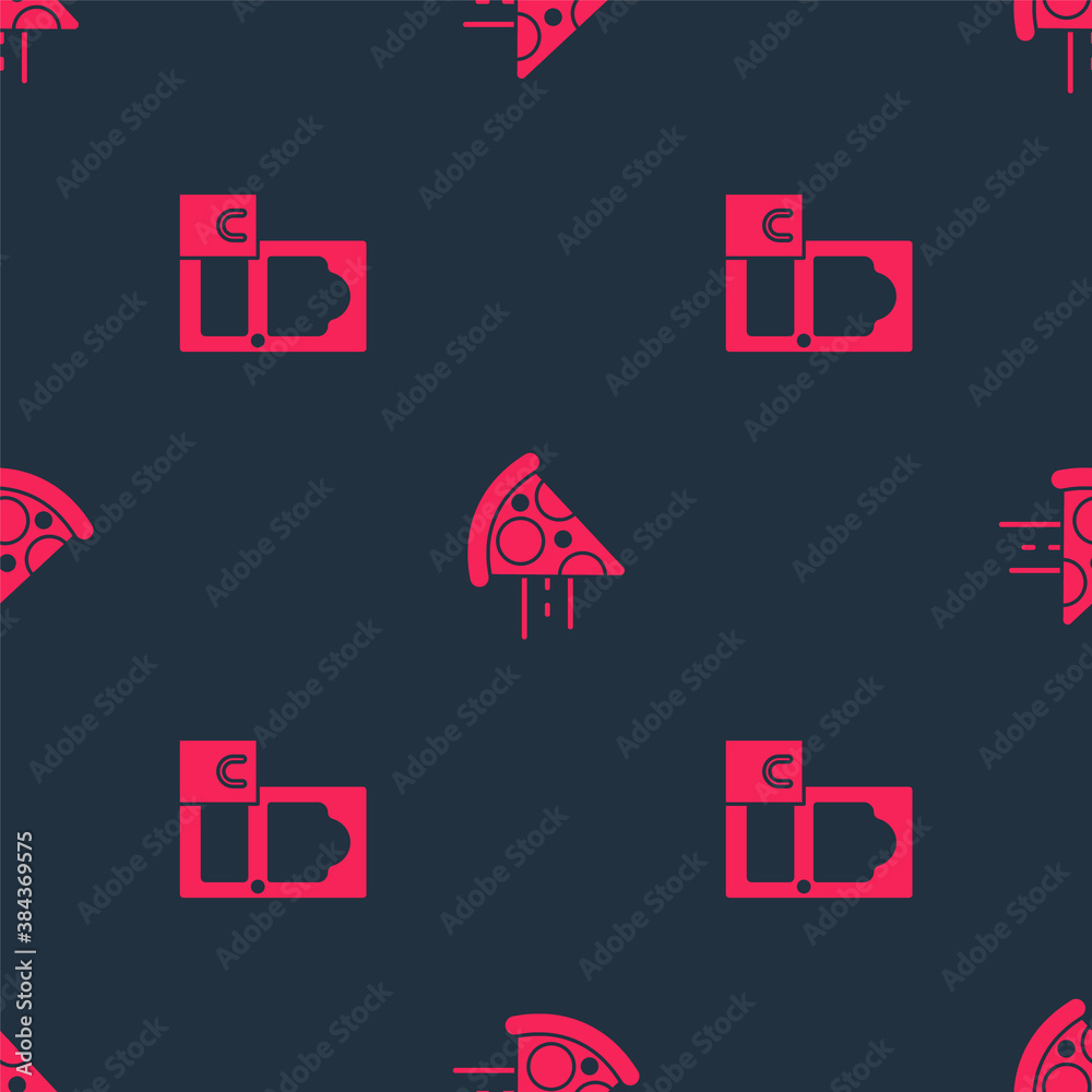 Set Online ordering and delivery and pizza on seamless pattern. Vector.