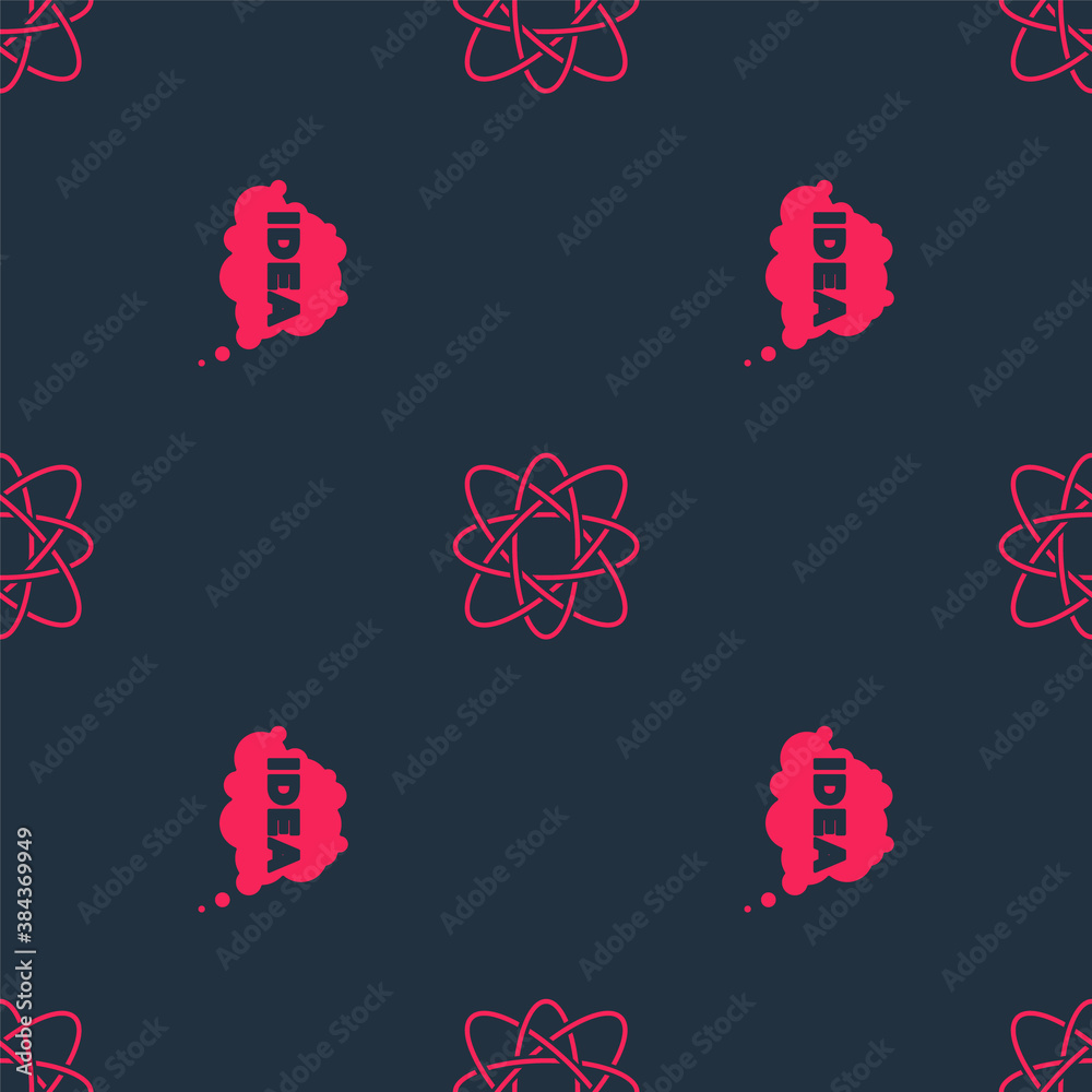 Set Idea, speech bubble and Atom on seamless pattern. Vector.