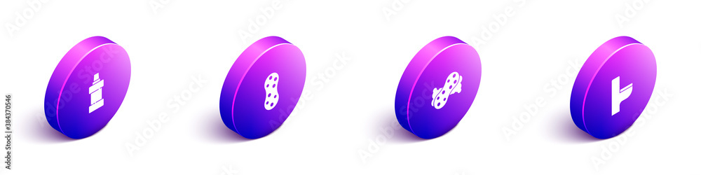 Set Isometric Bottle for cleaning agent, Sponge, and Toilet bowl icon. Vector.