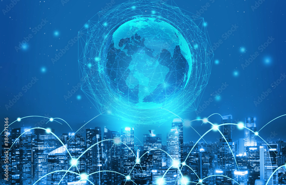 The modern creative communication and internet network connect in smart city . Concept of 5G wireles