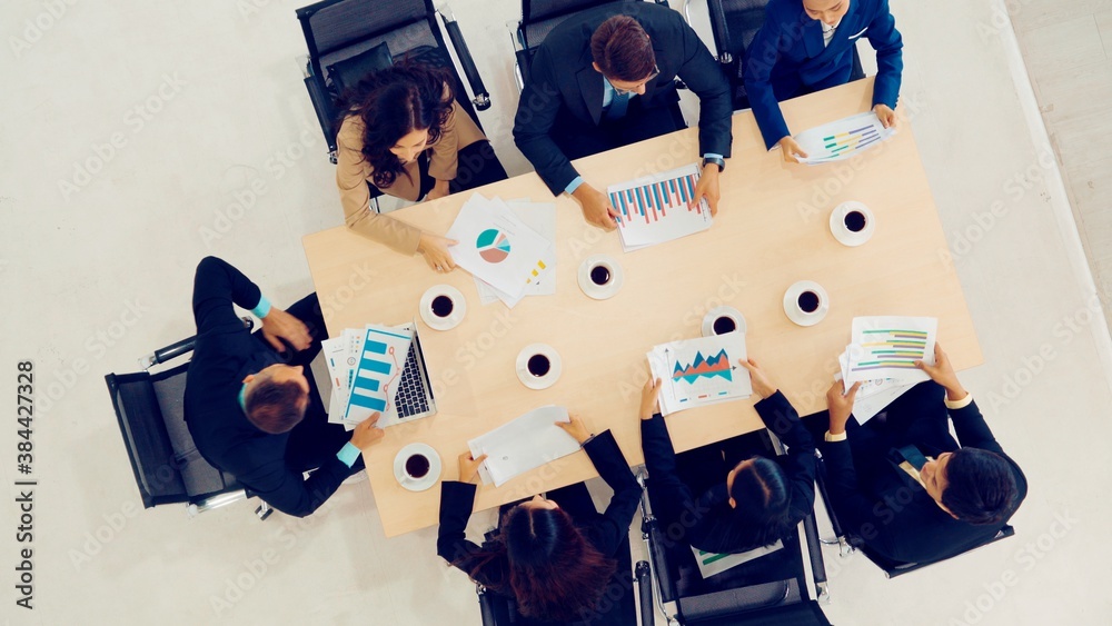 Business people group meeting shot from top view in office . Profession businesswomen, businessmen a