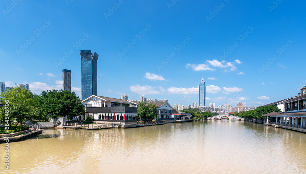 Ancient Architecture and Modern Urban Architecture Landscape in Nantang Street, Wenzhou