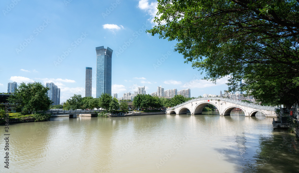 Ancient Architecture and Modern Urban Architecture Landscape in Nantang Street, Wenzhou