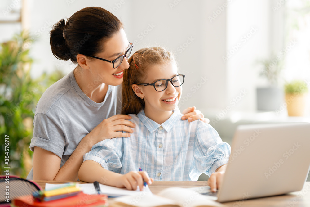 Girl doing homework or online education.