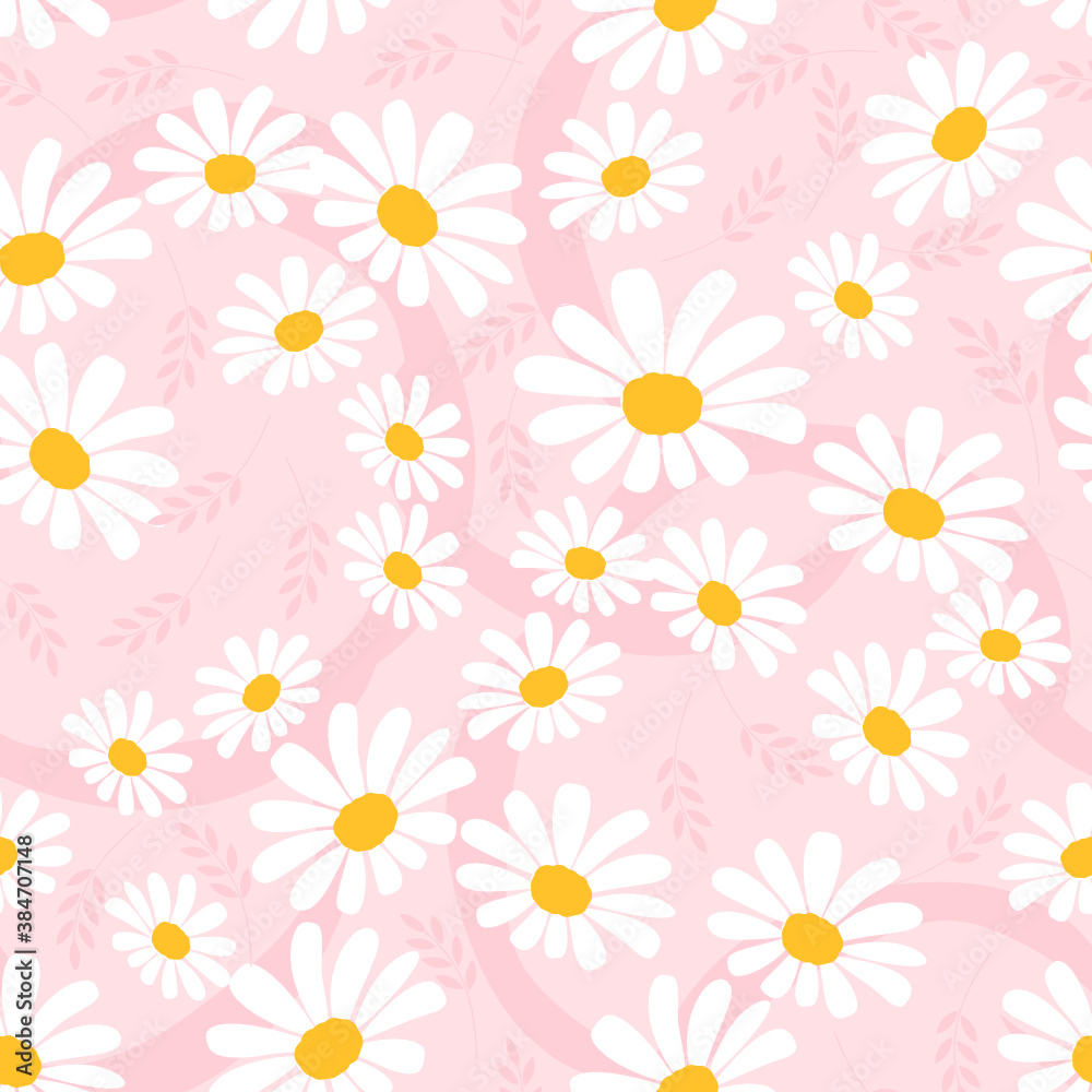 Seamless pattern with daisy flower on pink background vector.