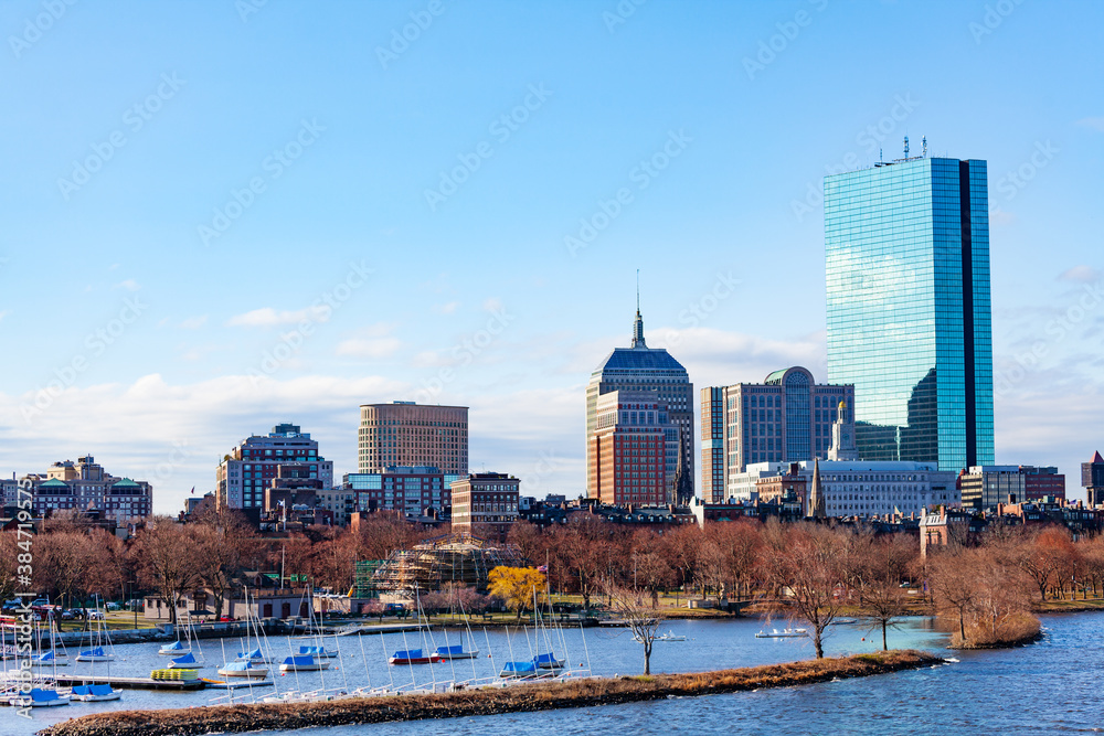 Marina and downtown view from Longfellow Bridge, Massachusetts, USA