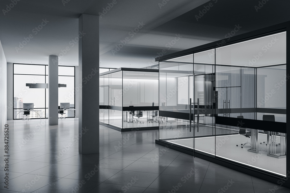 Clean office hall with glass wall