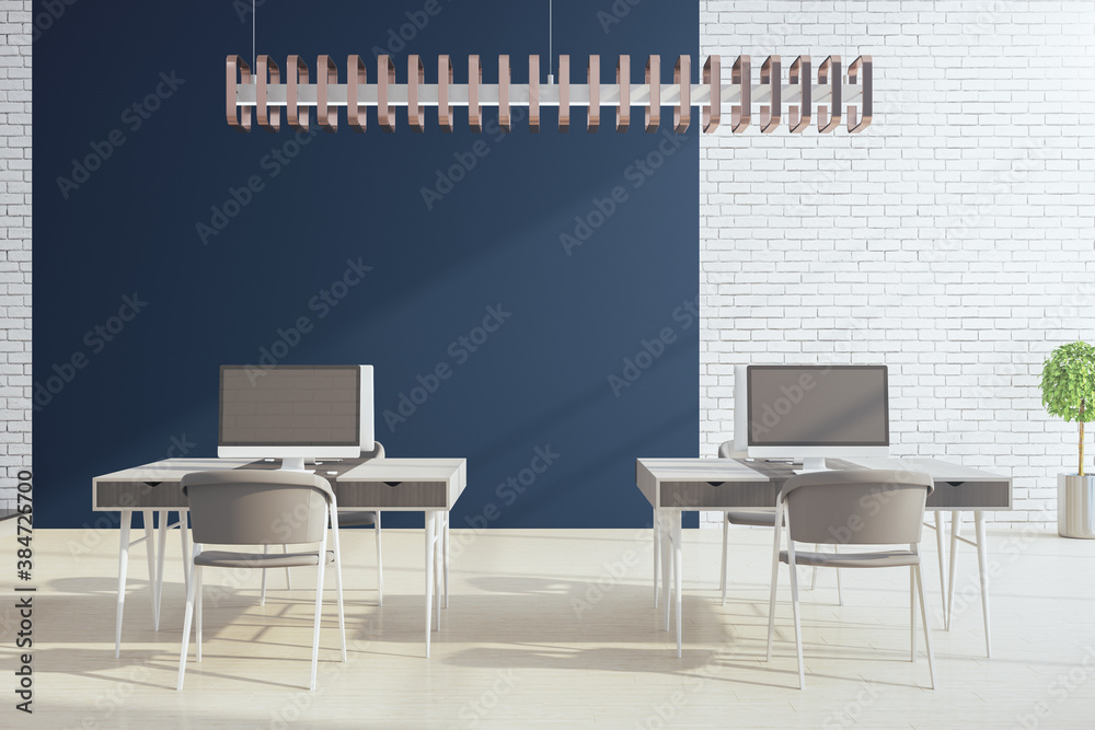 Workplace room with computers on table