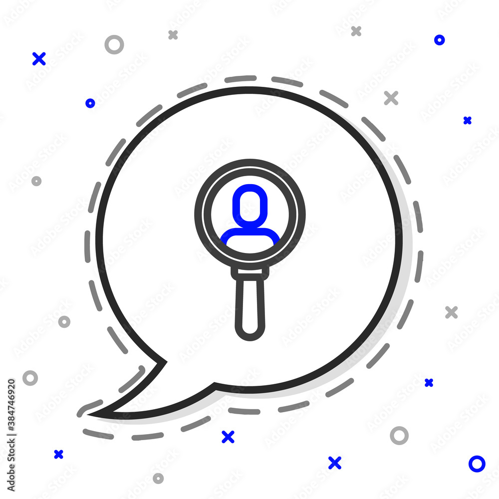 Line Magnifying glass for search a people icon isolated on white background. Recruitment or selectio