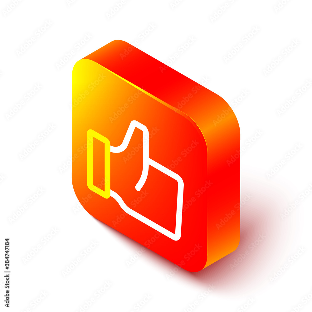 Isometric line Hand like icon isolated on white background. Orange square button. Vector.