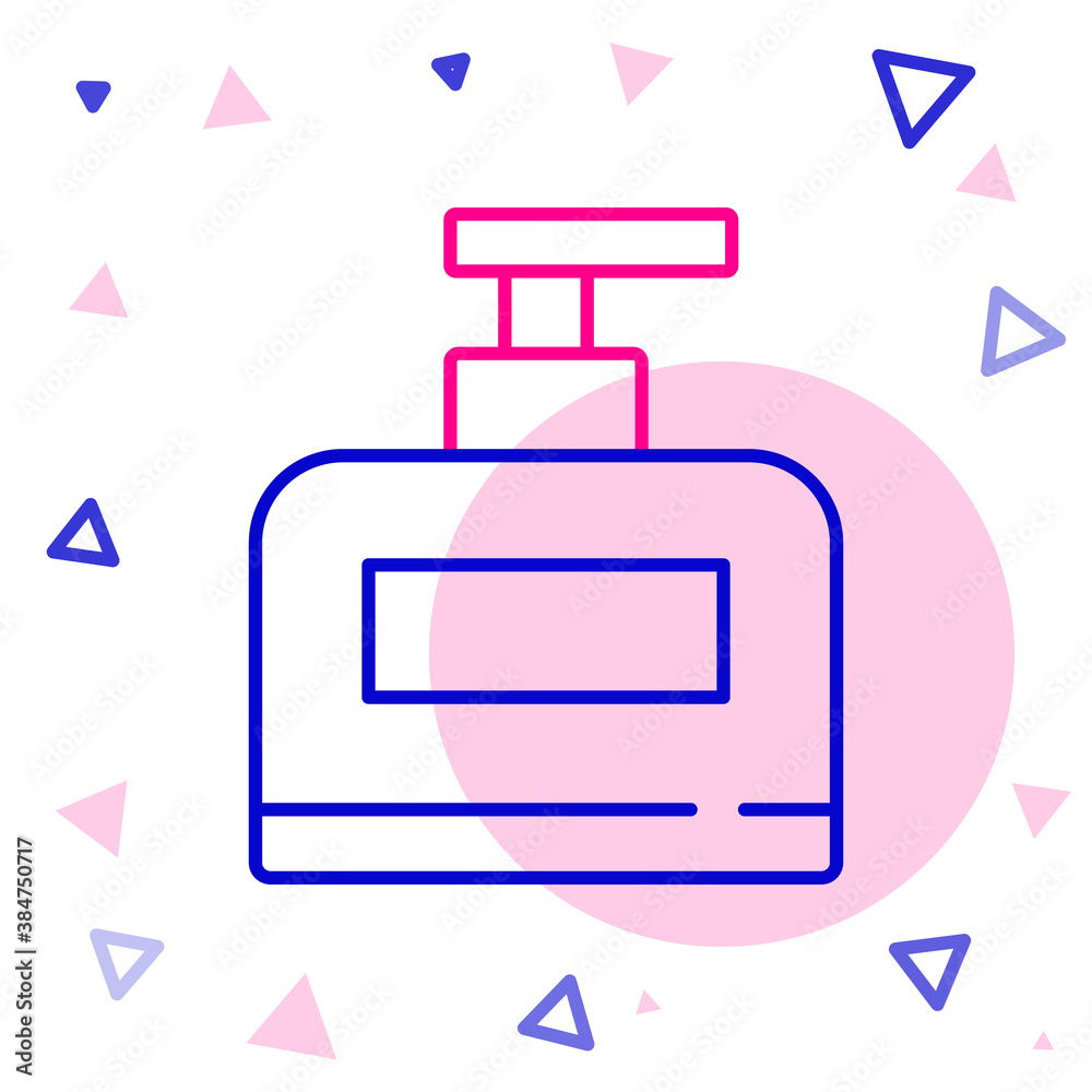 Line Bottle of shampoo icon isolated on white background. Colorful outline concept. Vector.