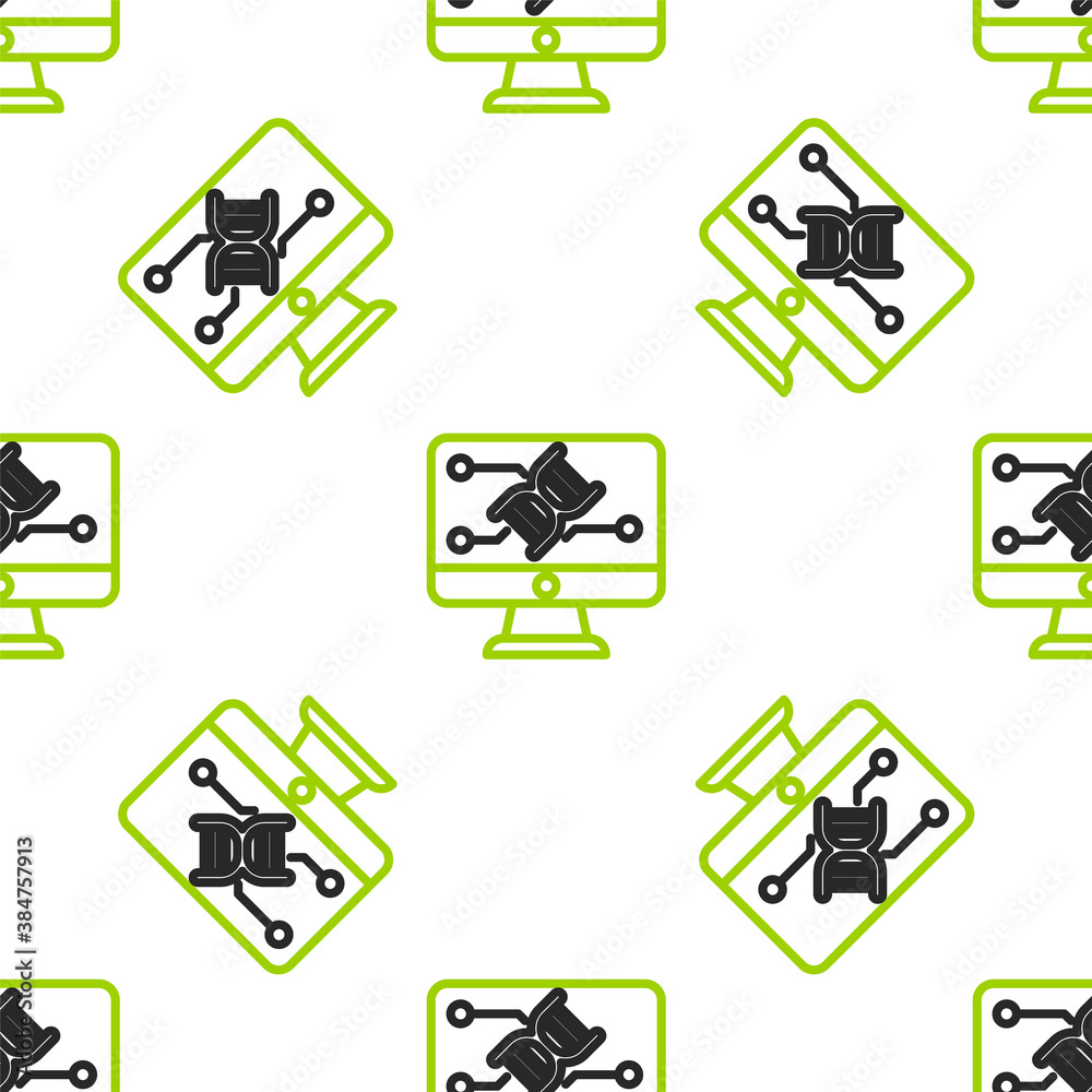 Line Genetic engineering modification on monitor icon isolated seamless pattern on white background.