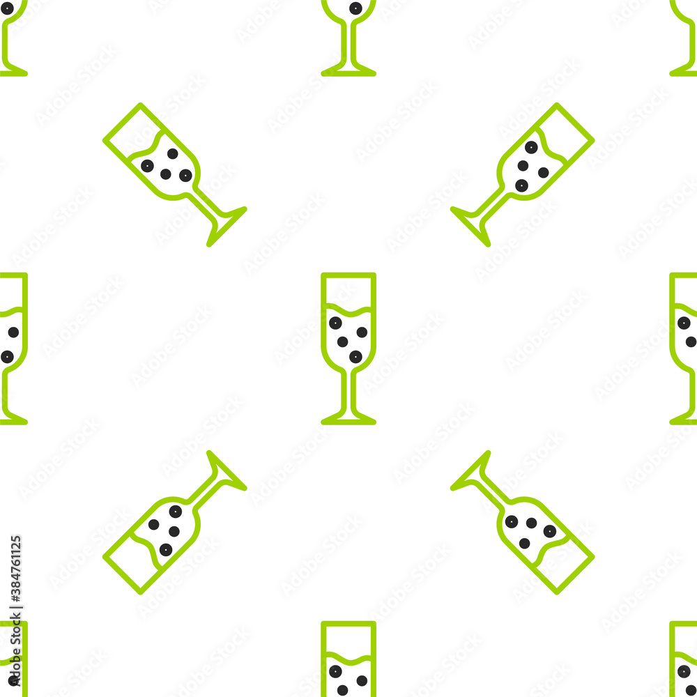 Line Glass of champagne icon isolated seamless pattern on white background. Vector.