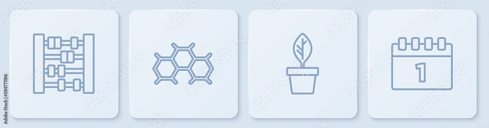 Set line Abacus, Plant in pot, Chemical formula and Calendar first september date. White square butt