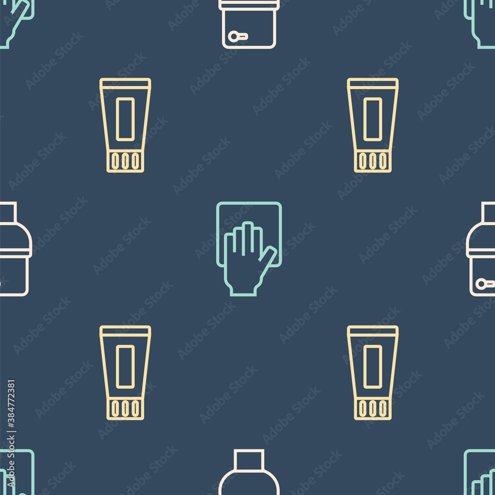 Set line Toilet bowl, Tube of toothpaste and Cleaning service on seamless pattern. Vector.