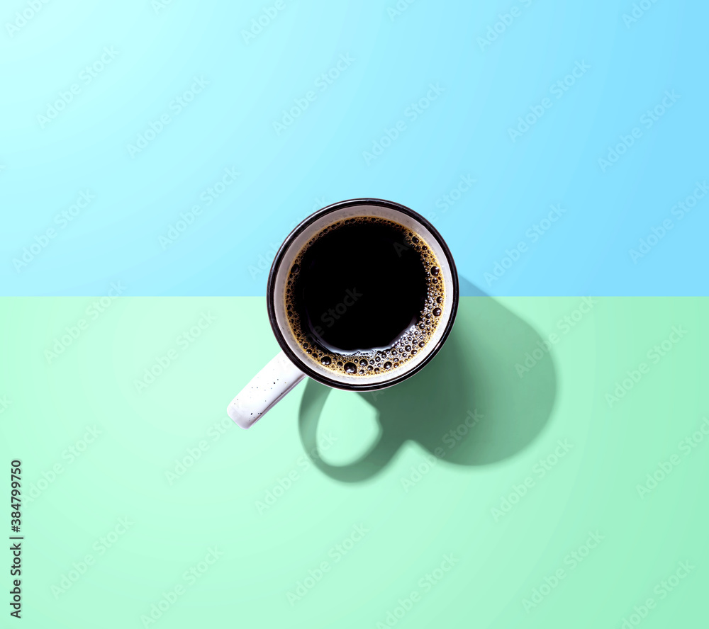 Coffee mug pattern overhead view - flat lay