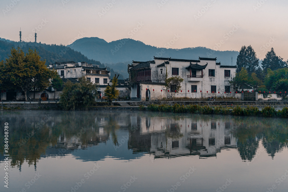 Sunrise view of the streets and architectures in Xidi village, an ancient Chinese village in Anhui P