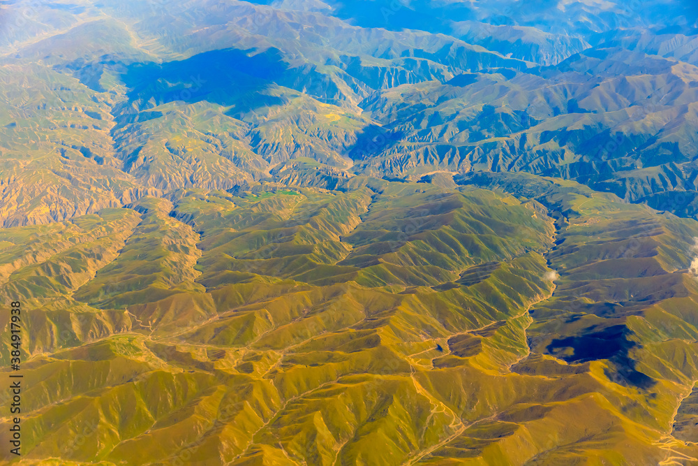 Aerial view of the green mountain scenery.