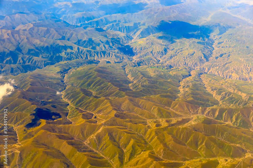 Aerial view of the green mountain scenery.