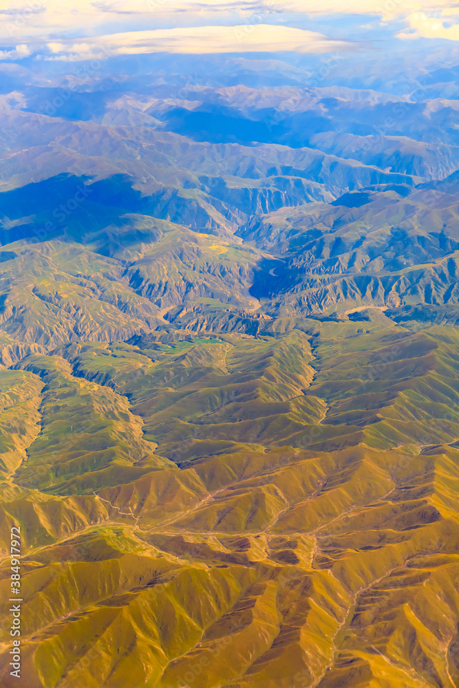 Aerial view of the green mountain scenery.