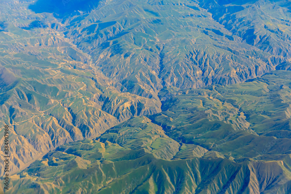 Aerial view of the green mountain scenery.