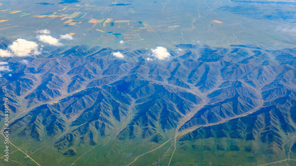 Aerial view of the green mountain scenery.