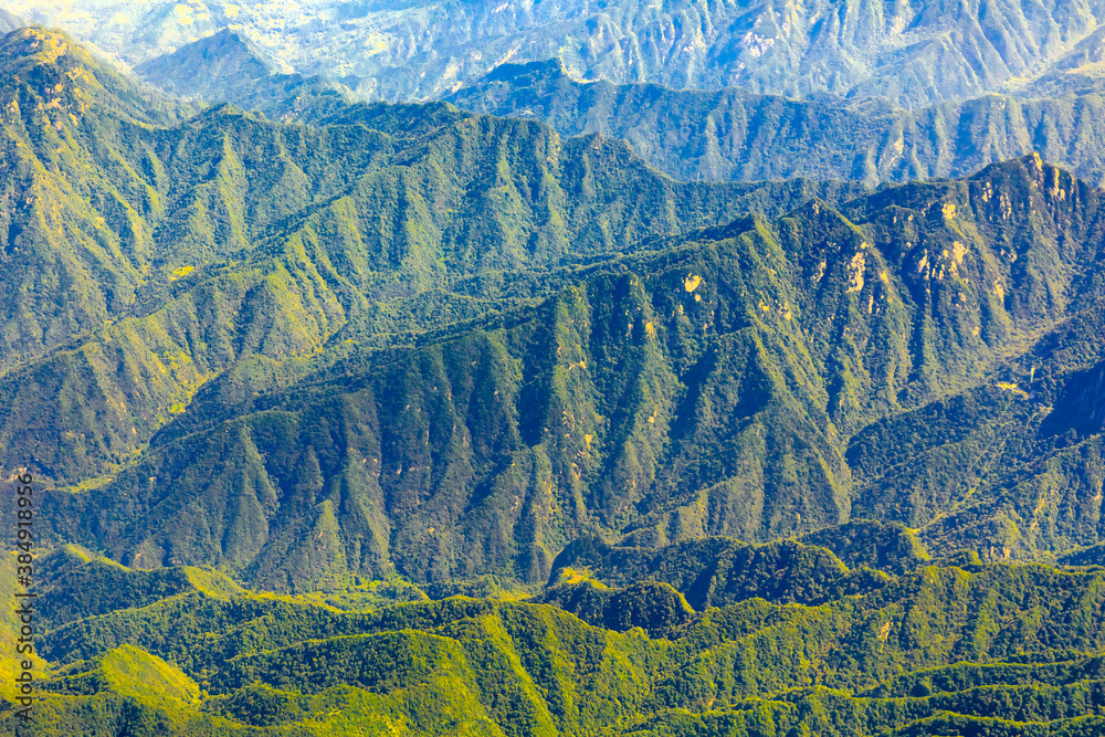 Aerial view of the green mountain scenery.