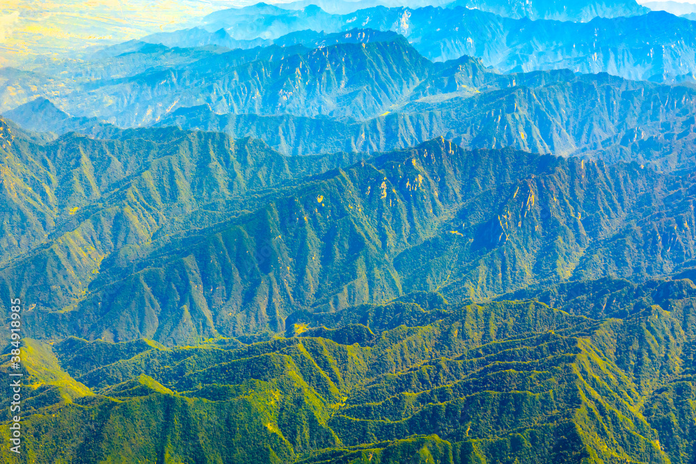 Aerial view of the green mountain scenery.