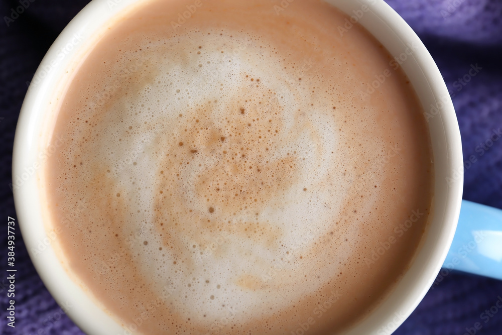 Cup of tasty cocoa drink, closeup