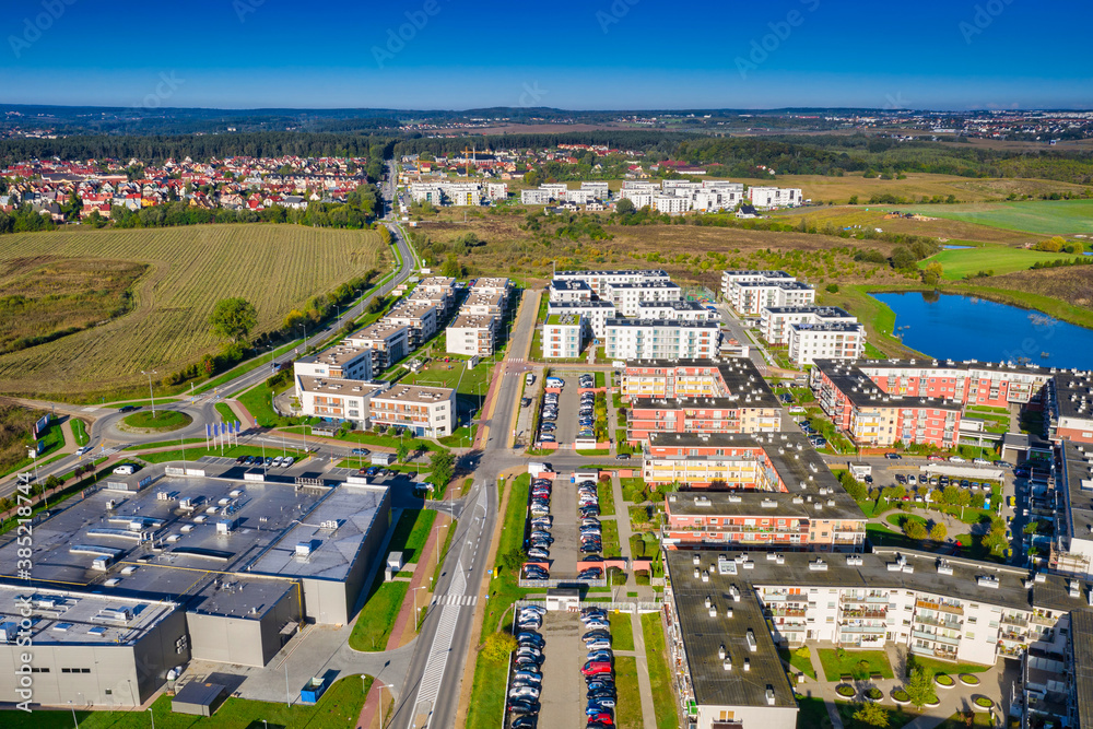 Aerial scenery of residential area in Pruszcz Gdanski in Poland