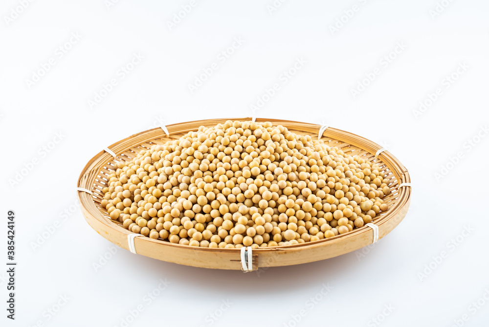 Soybeans in a plate on white background