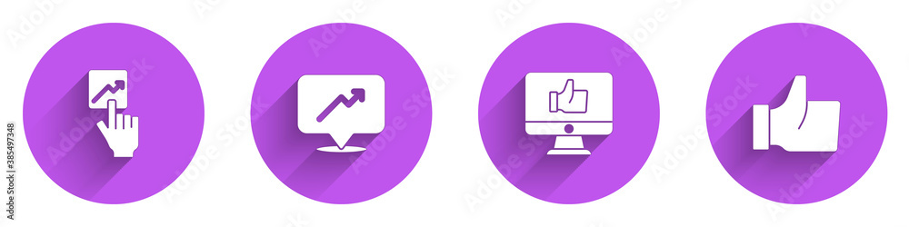 Set Team leader, Graph, schedule, chart, Hand like and icon with long shadow. Vector.