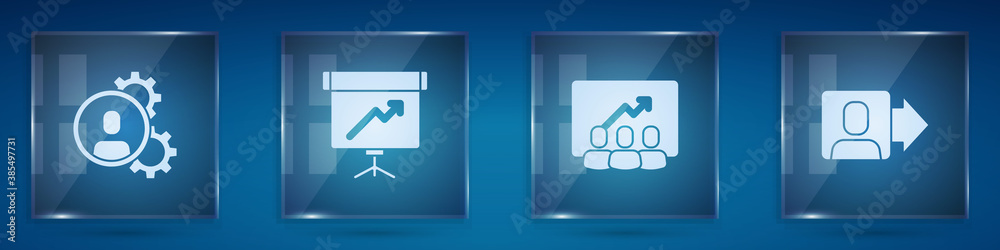 Set Head hunting, Chalkboard with diagram, Project team base and Team leader. Square glass panels. V