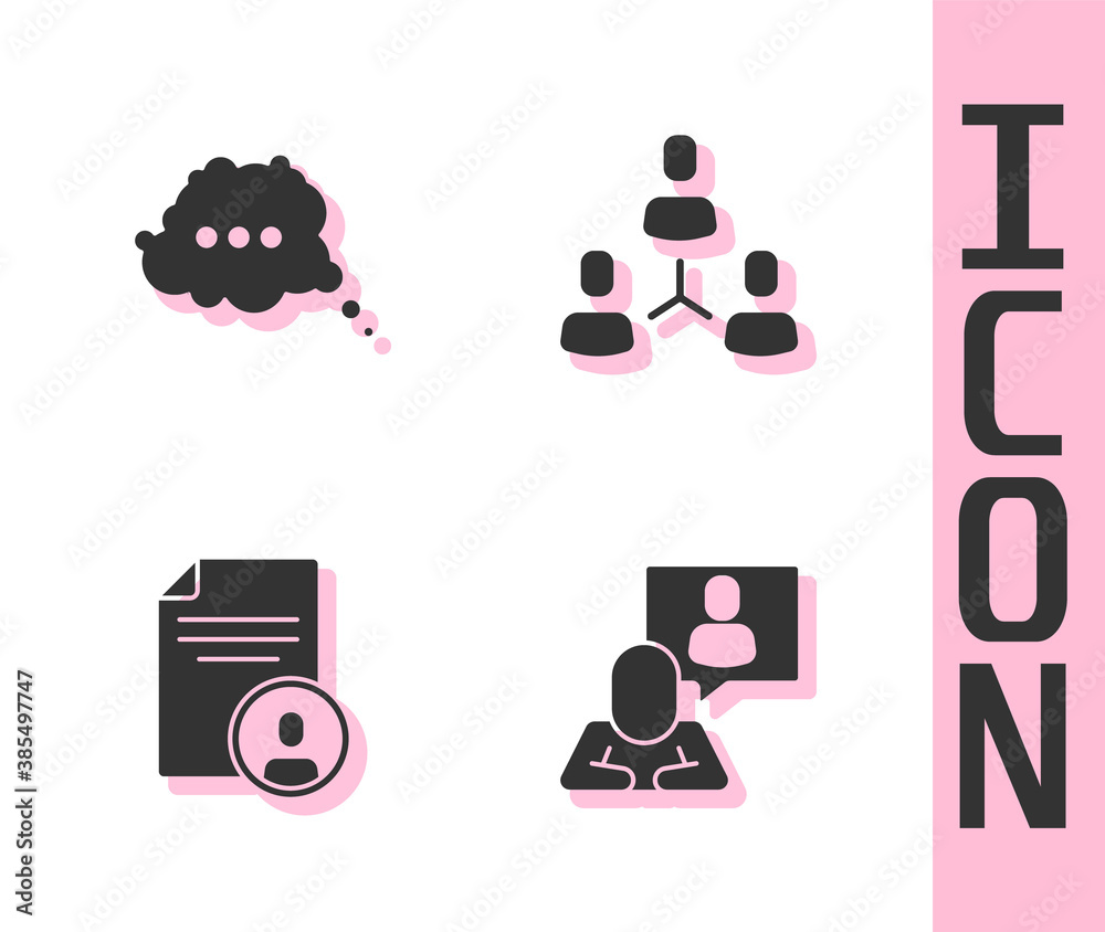 Set Head hunting, Speech bubble chat, Resume and Project team base icon. Vector.