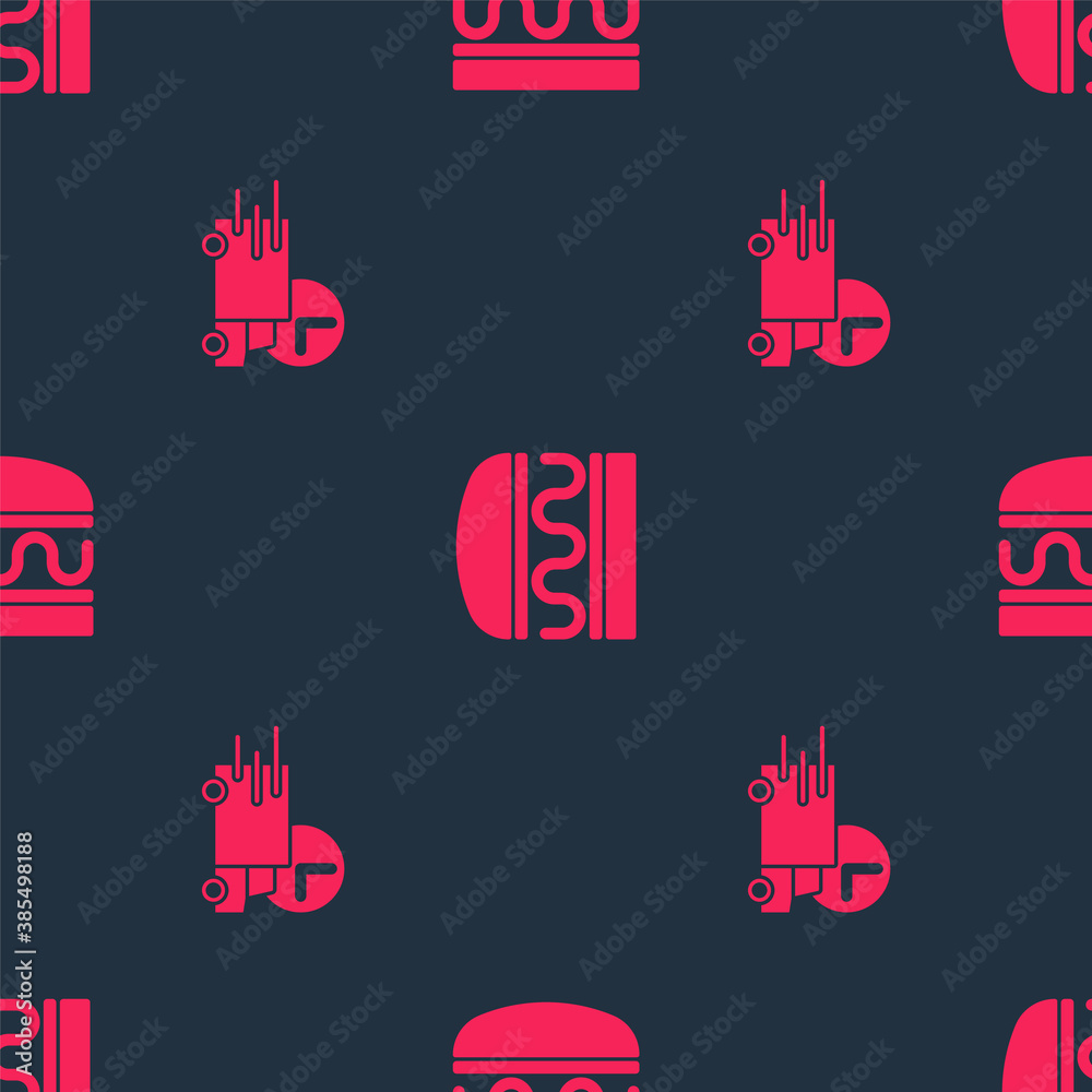 Set Fast delivery by car and Burger on seamless pattern. Vector.