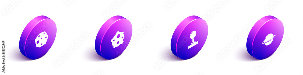 Set Isometric Asteroid, , Joystick and Planet Saturn icon. Vector.