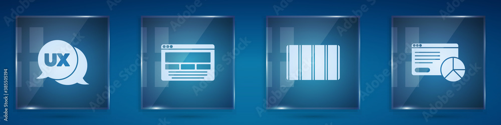 设置UI或UX设计、调色板指南和网站统计。方形玻璃面板。矢量。