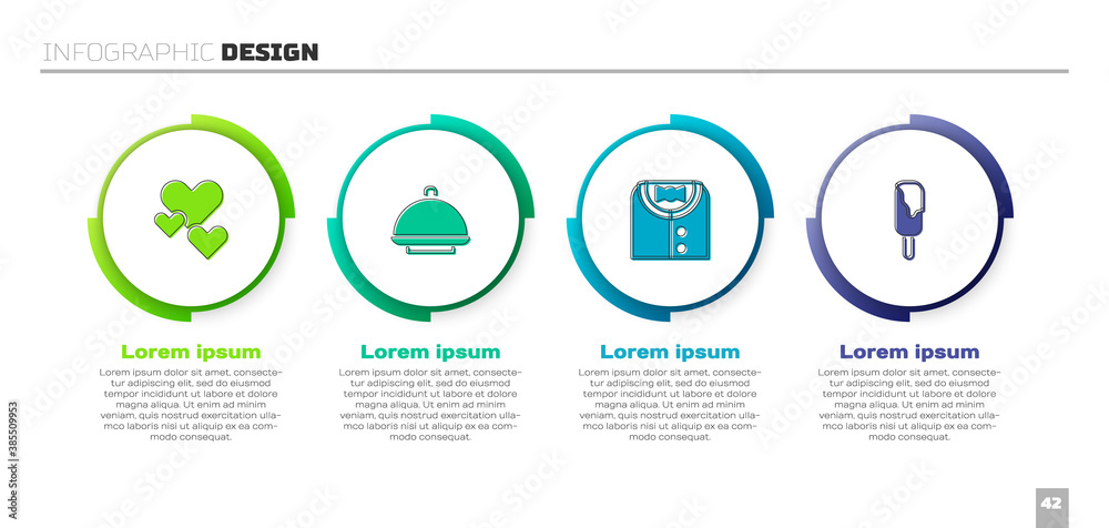 Set Heart, Covered with tray, Suit and Ice cream. Business infographic template. Vector.