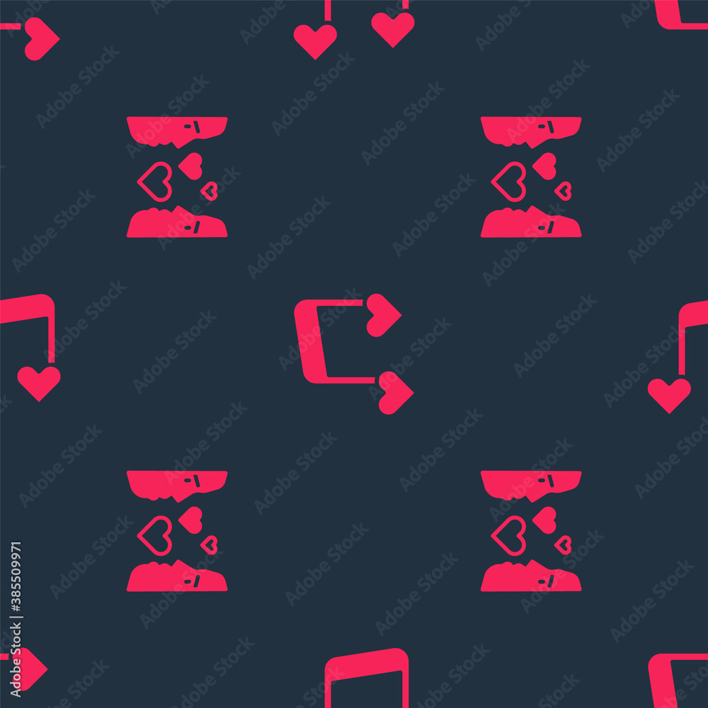 Set Love at first sight and Music note, tone with hearts on seamless pattern. Vector.