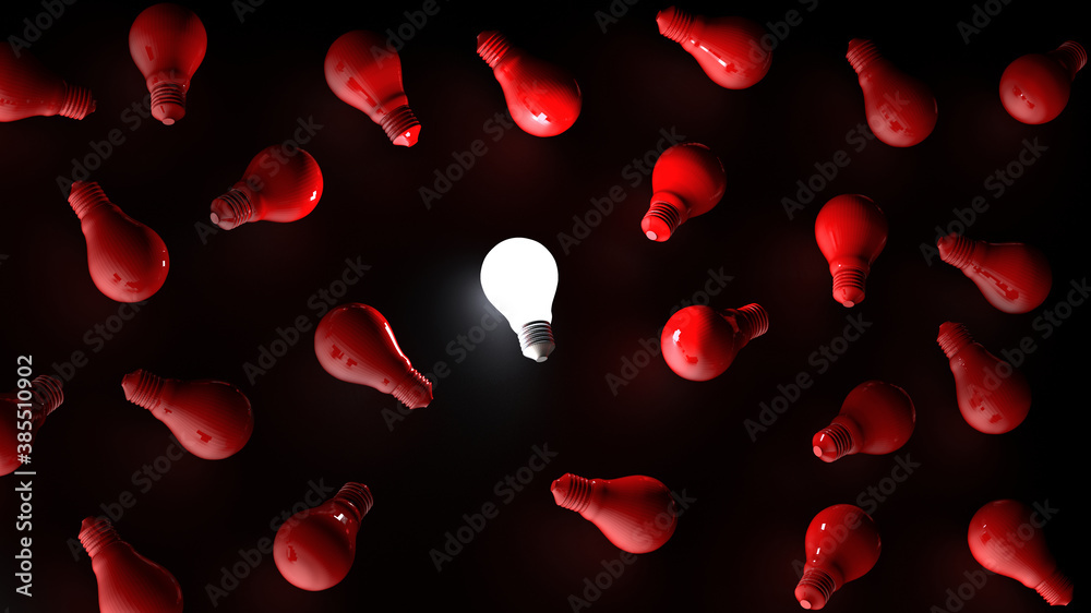 Light bulbs on dark background. Idea concept. 3D Illustration.