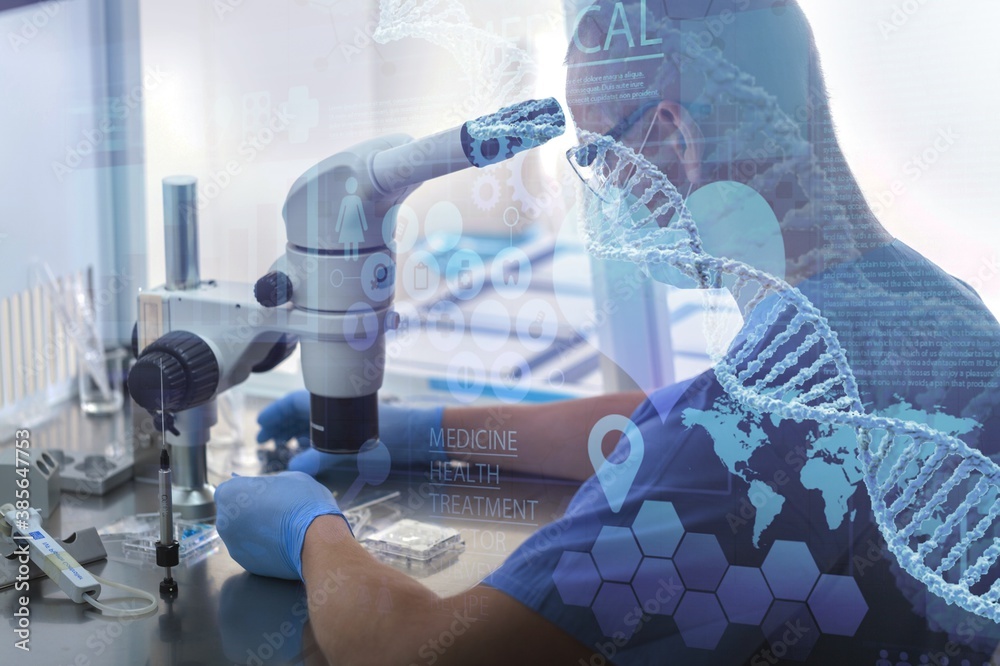 Man researcher carrying out scientific research in lab