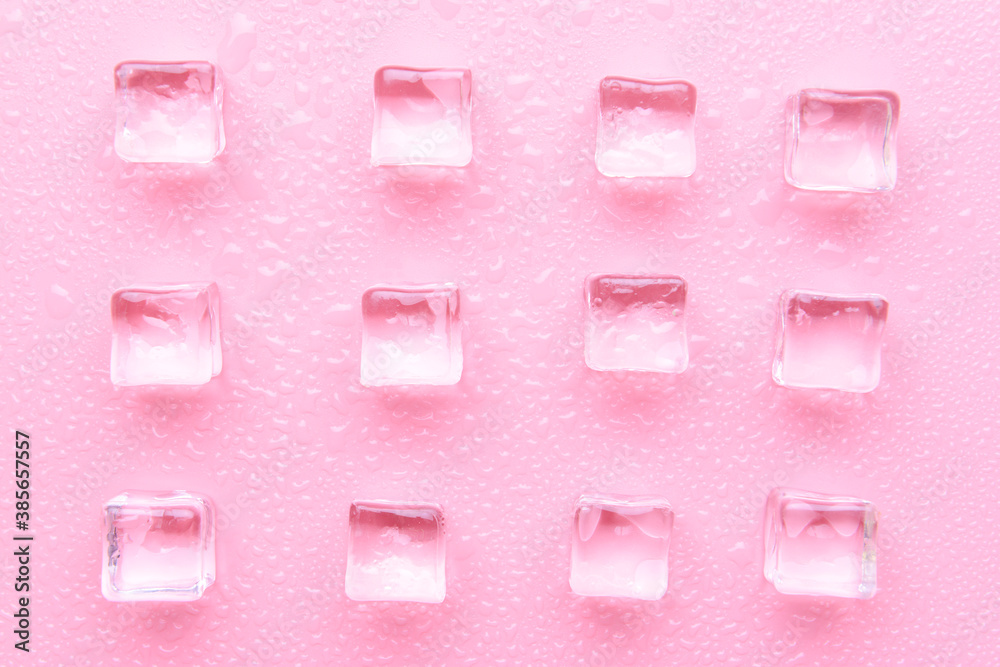 Ice cubes on color background